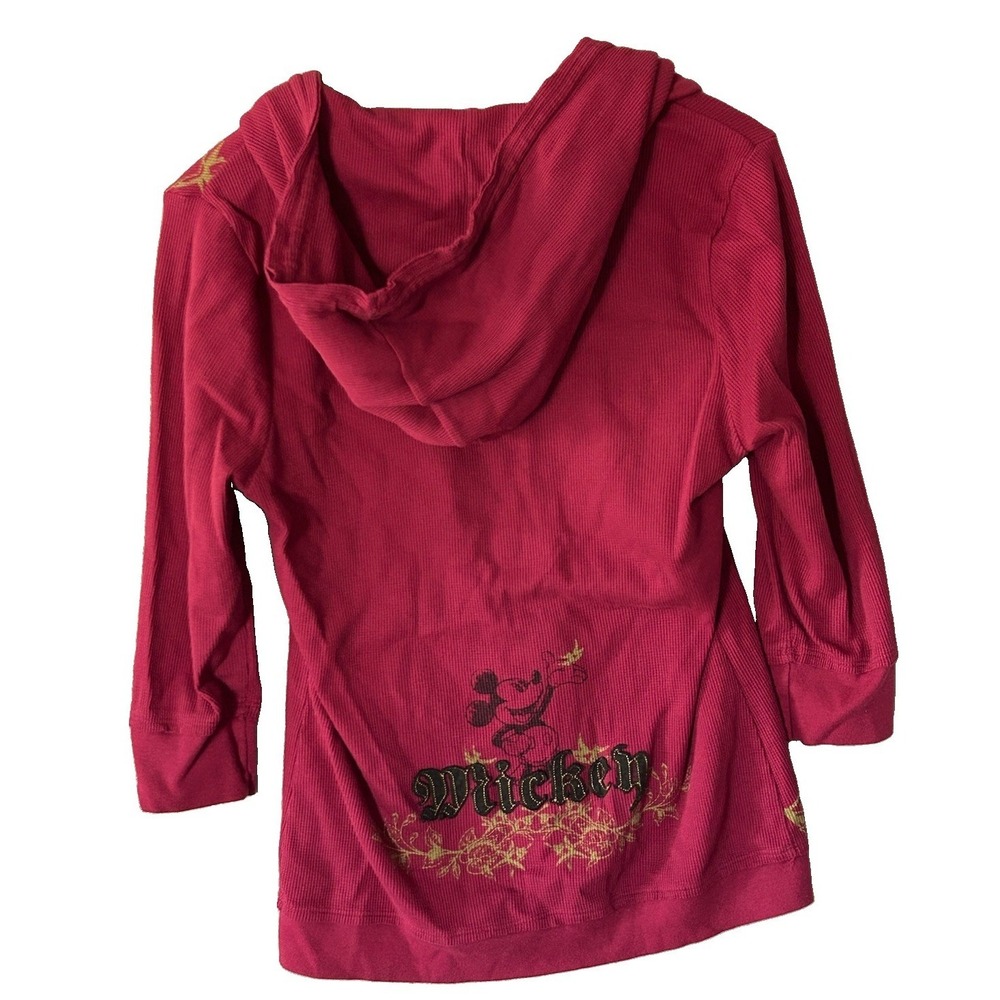 Walt Disney World Maroon Mickey Mouse Thermal Zip Up Hoodie Sweater Size L Y2K - Picture 3 of 3